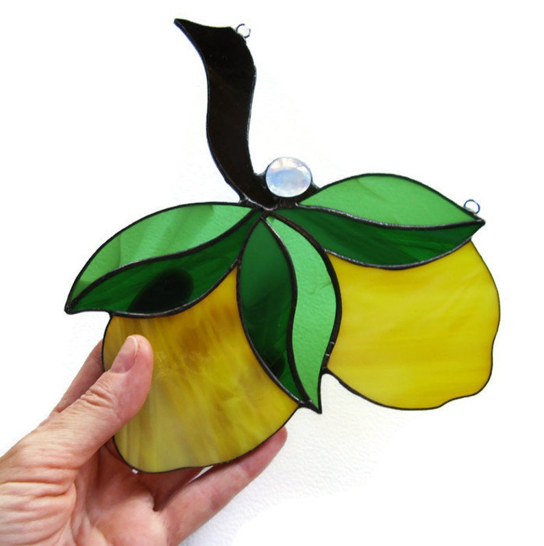 Stained glass lemon Yellow suncatcher window hanging Citrus decor