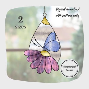Daisy Butterfly Teardrop Stained Glass Pattern, Commercial License, Digital Download, DIY Suncatcher Home Decor
