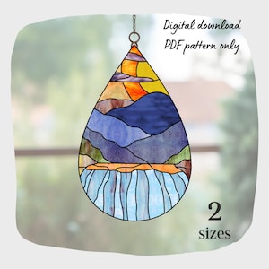 Wasserfall Buntglasmuster, Berge Buntglasmuster, Digital Download Muster, DIY Landschaft Suncatcher Wohnkultur