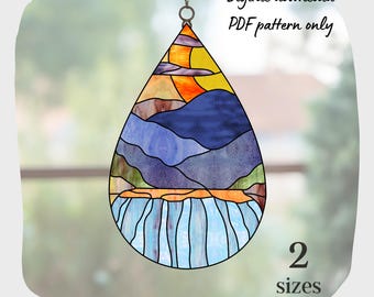 Waterfall Stained Glass Pattern, DIY Suncatcher (Digital Download)
