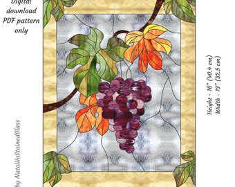 Grape Stained Glass Pattern Fall Stained Glass Pattern Digital Download Pattern DIY Suncatcher for Home Decor