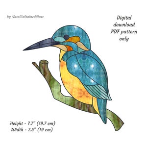 Kingfisher stained glass pattern Digital download PDF Bird suncatcher window hanging
