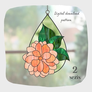 Dahlie Blume Teardrop Glasmalerei Muster, digitaler Download, DIY Suncatcher Wohnkultur