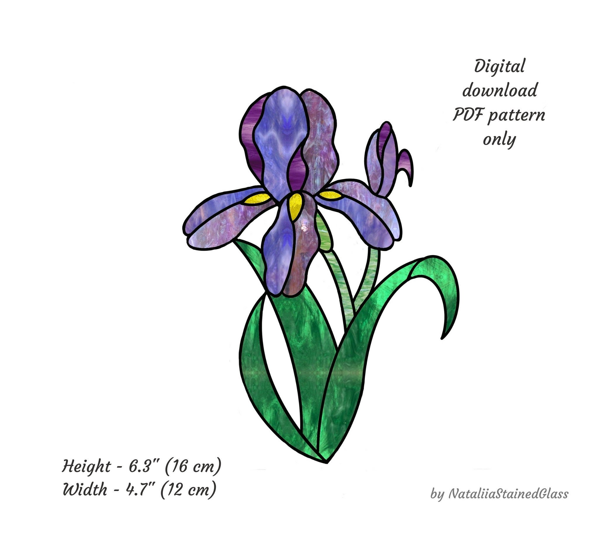 Iris Stained Glass Pattern Digital Download Suncatcher Flower Pattern ...