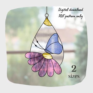 Daisy Butterfly Teardrop Stained Glass Pattern, Digital Download, DIY Suncatcher Home Decor