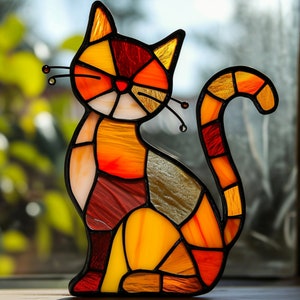 Cat Stained Glass Pattern Animal Stained Glass Pattern Digital Download Pattern DIY Suncatcher for Home Decor image 2