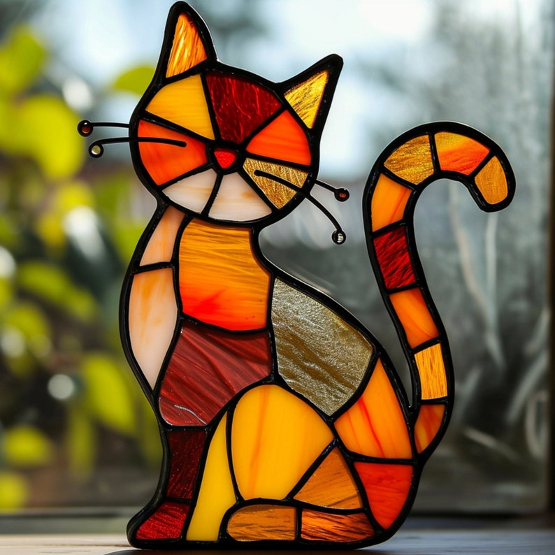 Cat Stained Glass Pattern Animal Stained Glass Pattern Digital Download Pattern DIY Suncatcher for Home Decor image 2