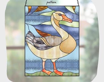 Patrón de vitral de ganso, descarga digital, atrapasol de pájaro DIY, decoración del hogar