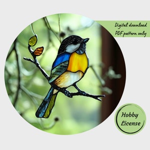 Titmouse Stained Glass Pattern Bird Stained Glass Pattern Digital Download Pattern DIY Suncatcher Tit for Home Decor