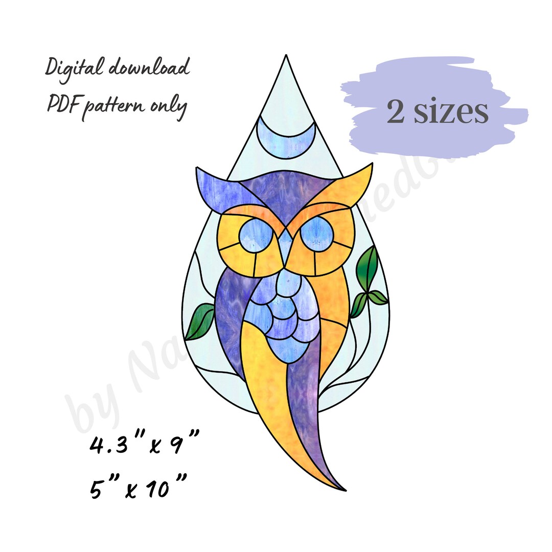 Cute Owl Stained Glass Pattern, Bird Stained Glass Pattern, Digital ...