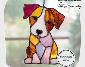 Dog Stained Glass Pattern,Commercial License,Digital Download PDF, Puppy Suncatcher