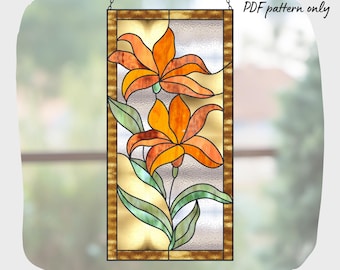 Lilies Stained Glass Pattern, Digital Download, Suncatcher Decor