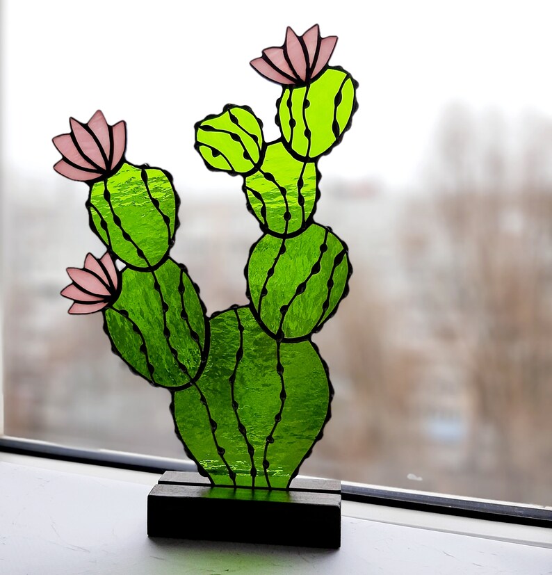 Cactus stained glass window decor Succulents suncatcher Etsy