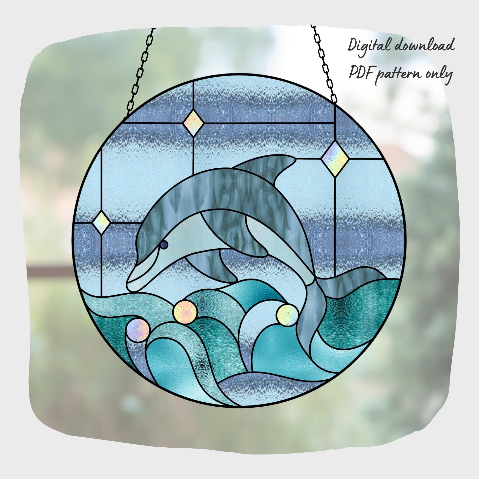 11.8 Inches Sea Dolphins Acrylic Window Hanging Decor Marine Life Stained Panel Hanging Decorative Wall Art Mural For Bedroom Garden Wall Decor Gift For Mom Grandma Teacher Ocean Lover