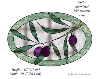 Olive branch stained glass pattern Plant suncatcher Digital download Window hanging home decor