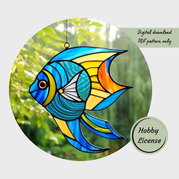 Fish stained glass pattern Sea animal stained glass pattern Digital download pattern DIY suncatcher for home decor
