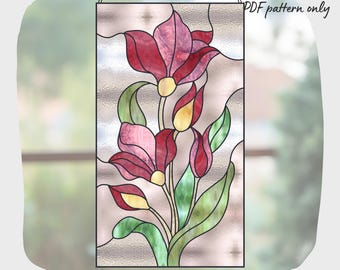 Tulip Flower Stained Glass Pattern, Digital Download, Suncatcher Decor