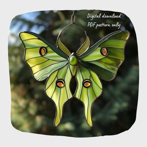 Luna Moth Glasmalerei-Muster, DIY Suncatcher (PDF-Muster)