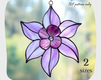 Purple Flower Stained Glass Pattern, Digital Download PDF, Suncatcher Decor
