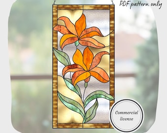 Lilies Stained Glass Pattern, Commercial License, Digital Download, Suncatcher Decor
