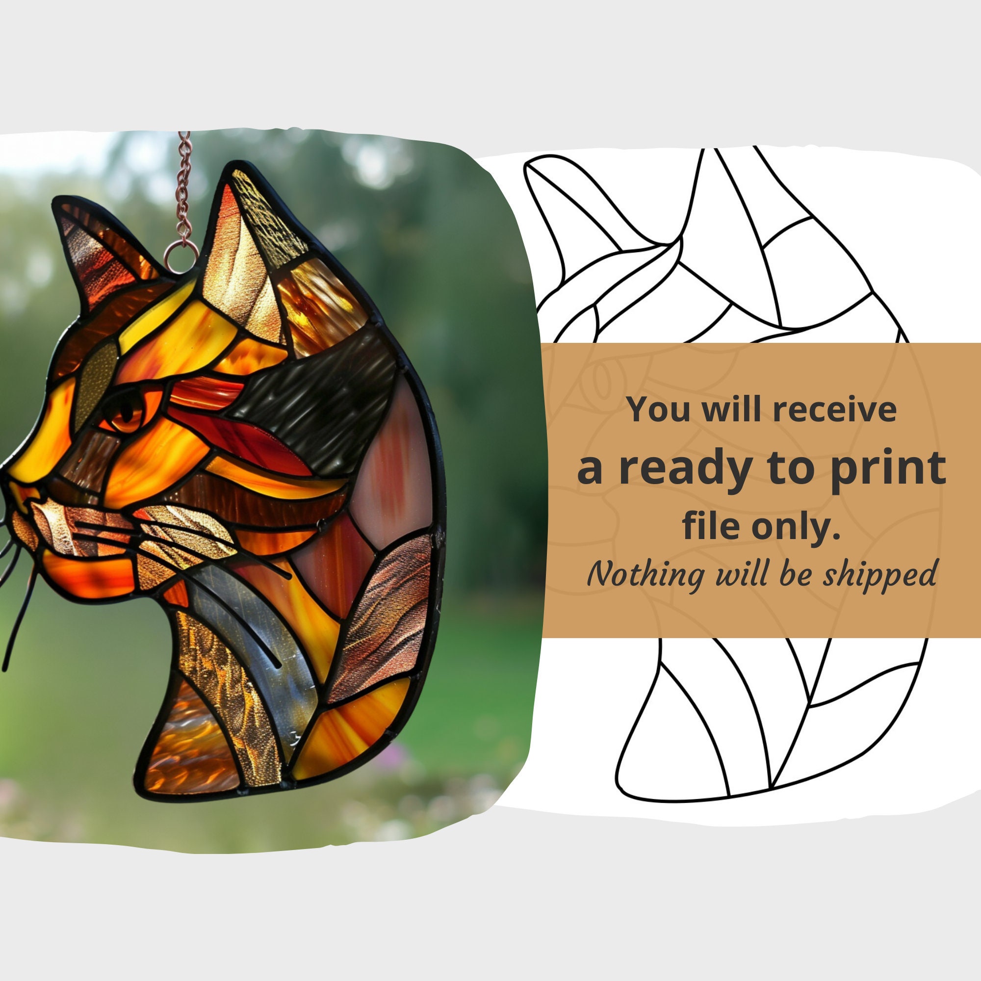 Cat Stained Glass Pattern, DIY Suncatcher Home Decor (digital Download ...