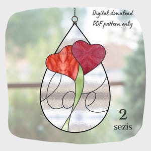 Heart Love Teardrop Stained Glass Pattern, Digital Download, DIY Suncatcher Home Decor, Wedding Anniversary Gift