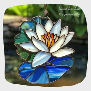 Water Lily Stained Glass Pattern Lotus Stained Glass Pattern Flower Digital Download Pattern DIY Suncatcher for Home Decor