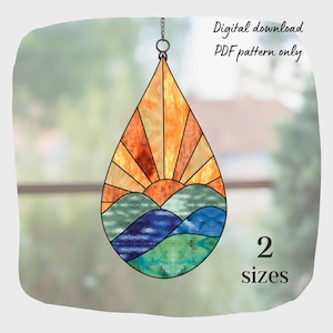Sunset Stained Glass Pattern, Mountains Stained Glass Pattern, Digital Download Pattern, DIY Suncatcher Home Decor