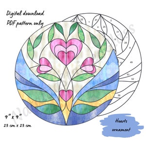 Heart and Floral Stained Glass Pattern, Digital Download, DIY Suncatcher Home Decor
