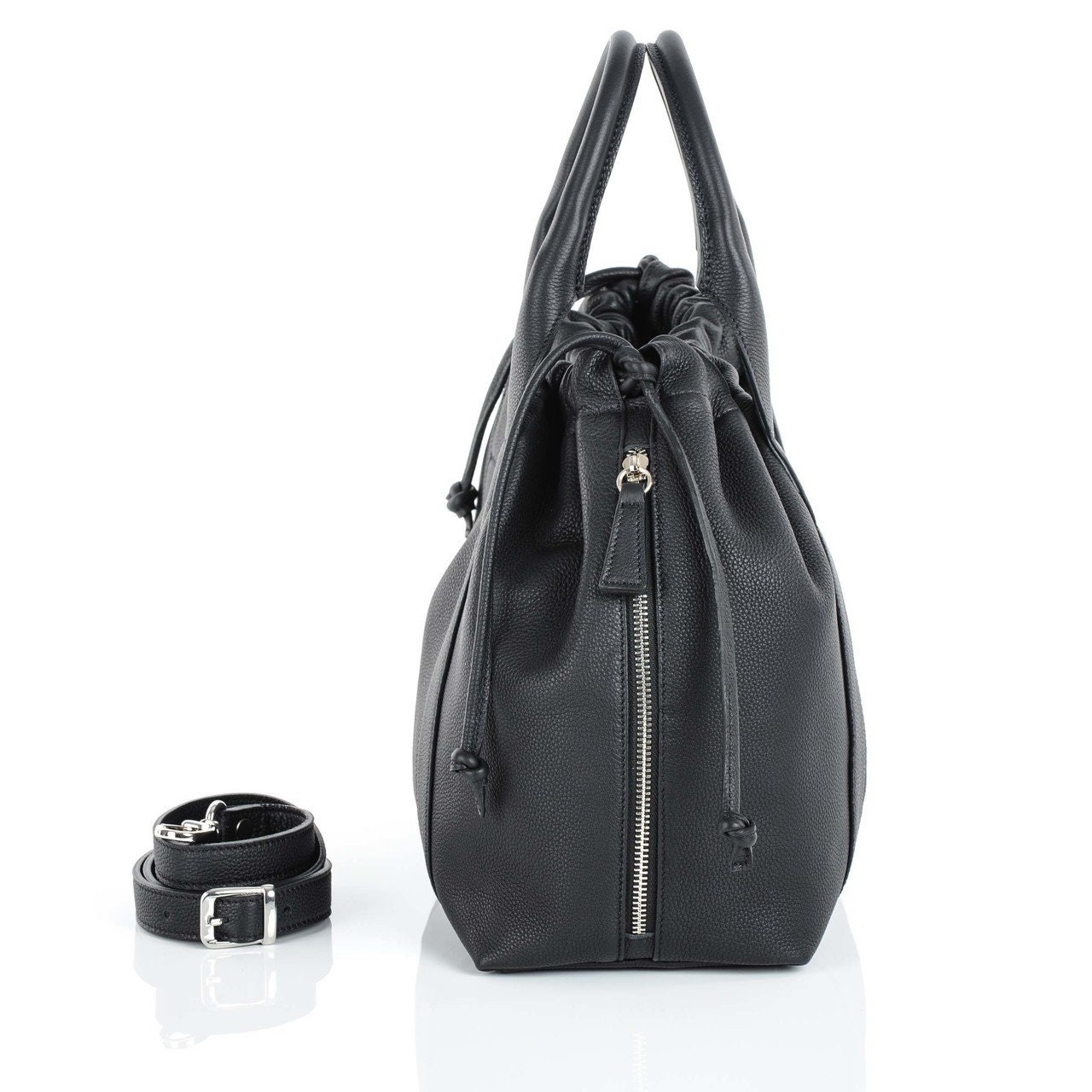 Elton // Black Leather Women's Handbag, Black Handbag, Italian Leather Women's Bag, Everyday Bag, Leather Work Bag.