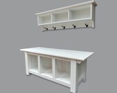 Farmhouse Cubby Storage Bench and Shelf Cubby Coat Rack Set - White