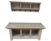 Farmhouse Cubby Storage Bench and Shelf Cubby Coat Rack Set - Ghostwood Grey