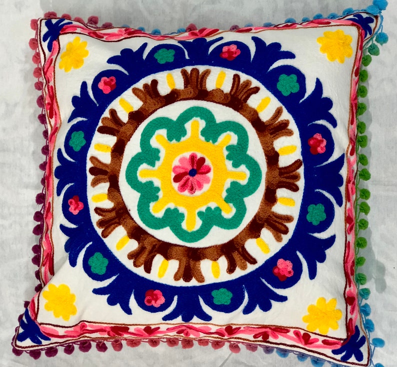 Ethnic Suzani Cushion Covers 16x16 Vintage Throw Pillows Decorative Cotton Shams