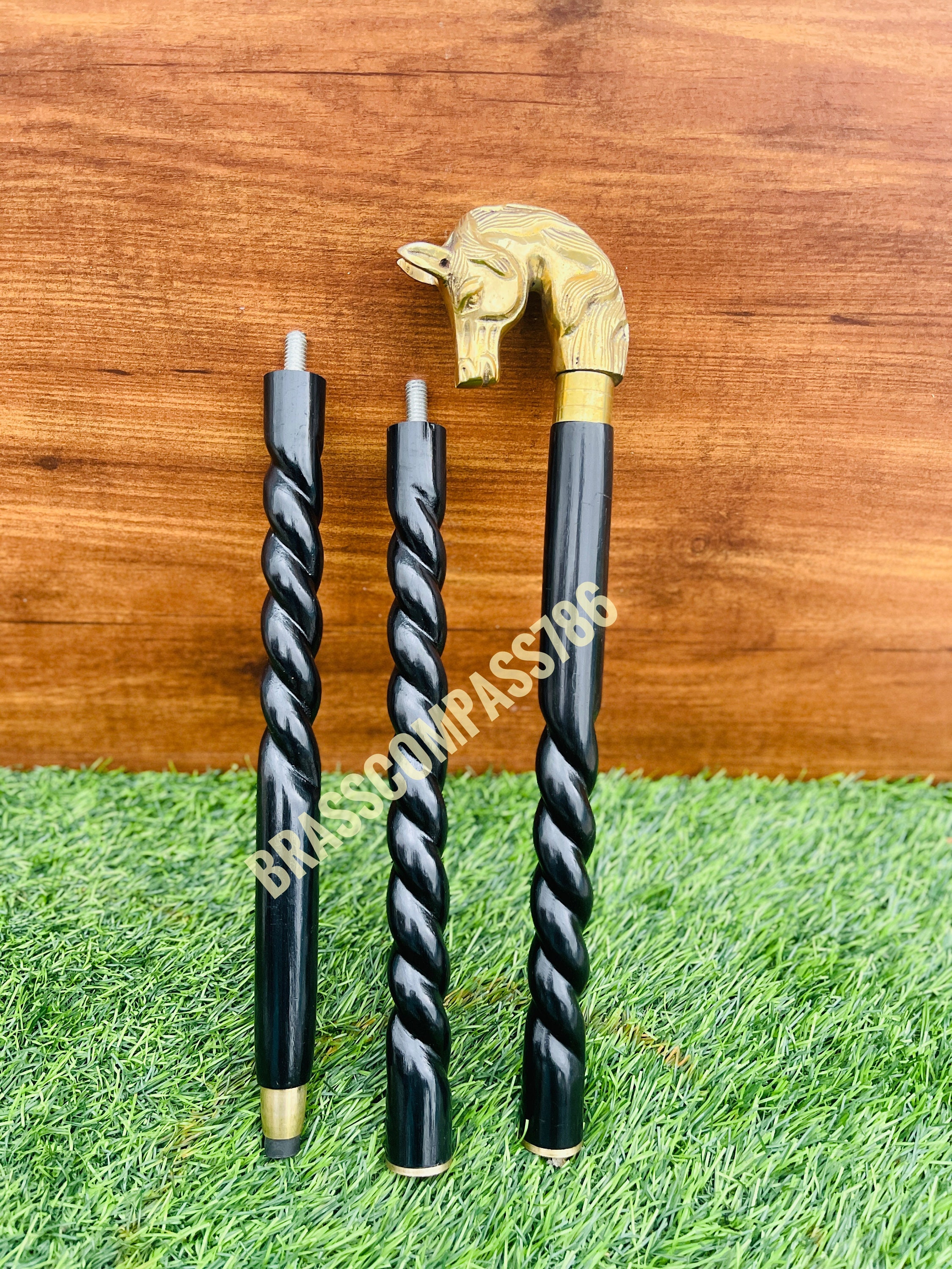 Stylish Walking Curve Stick Horse Head Handle Brass Cane Etsy