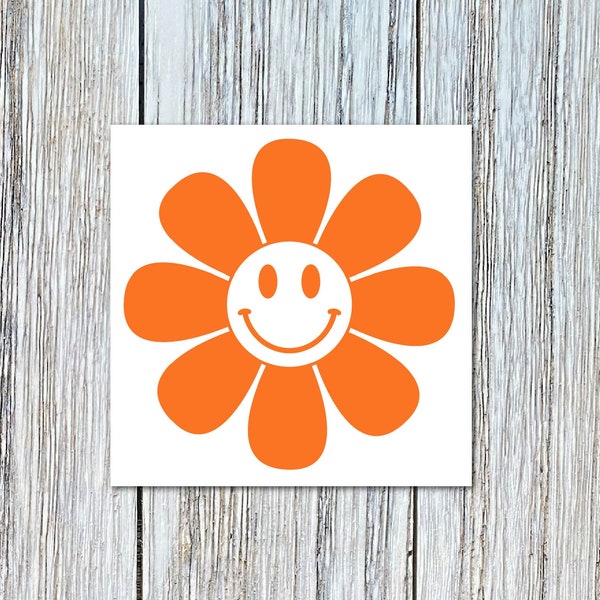 Retro Daisy Smile Face Vinyl Decal, Car, Laptop, Tumbler