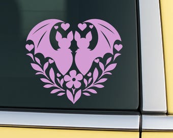 Floral Bat Vinyl Car Decal: Gothic Bats in Love Sticker