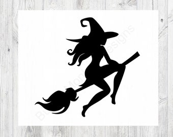 Witch on Broom, Vinyl Decal, Witch Stickers, Halloween Decor, Flying Witch, Halloween Decal, Witchy Silhouette
