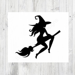 Witch on Broom, Vinyl Decal, Witch Stickers, Halloween Decor, Flying Witch, Halloween Decal, Witchy Silhouette