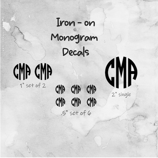 Iron On Letters, Iron On Initials, Small Monogram Iron-On Decals, Fabric Iron-On Decal, Apparel Iron On Decal