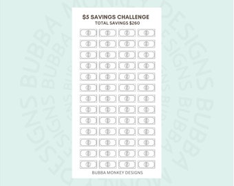 5 Dollar 52 Week Savings Challenge, Emergency Fund, A6 Digital Download, A6 Binder Cash Stuffing Challenge Printable, For Budget Binder