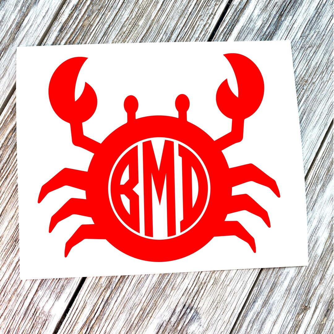 Monogram Decal, Cute Luggage Decal, Monogram Sticker, Crab Decal, Crab