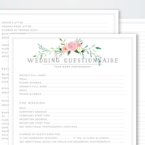 Wedding Photography Questionnaire Template Pre Wedding - Etsy Wedding Photography Questionnaire Template Pre Wedding - Etsy