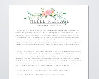 Model Release Form Template - Photography Model Release Form - Photographer Model Release Contract - Model Release Template - Photoshop PSD