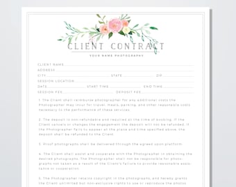 Client Contract Template Photography - Form For Photographers - Client Agreement - Floral Branding Booking - Portrait Photography Contract