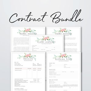 Photography Contract Template Bundle - Photography Template Set - Photographer Form Bundle Set - Contract Bundle Marketing Kit Model Release