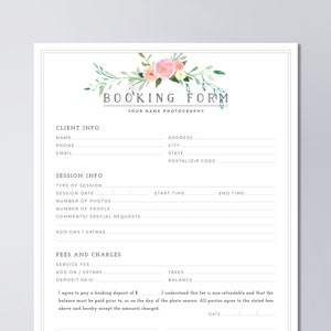 Client Booking Form For Photographers - Wedding Photography Booking Form Template - Photography Business PSD Template - INSTANT DOWNLOAD