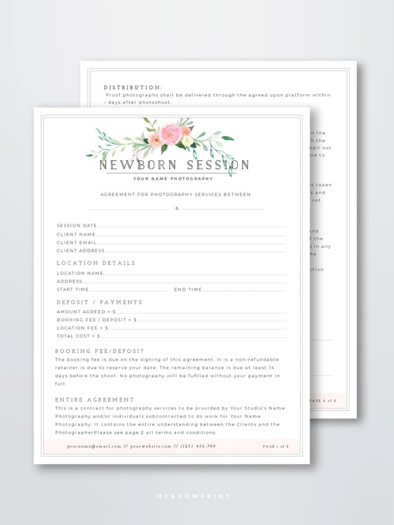 newborn photography contract template