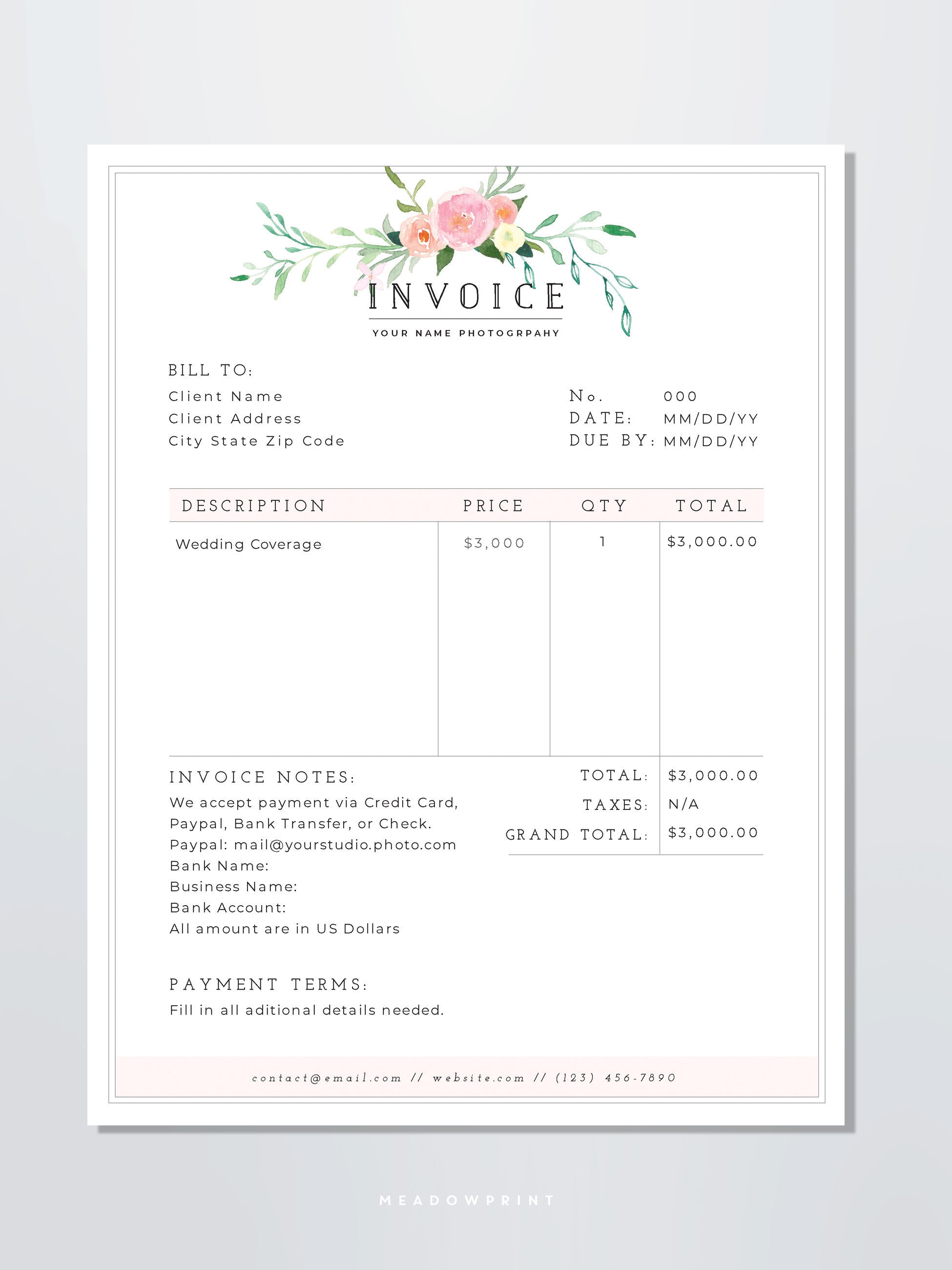 Photography Invoice Template / Printable Invoice Template Photography / Photographer Invoice Business Invoice Template PSD INSTANT DOWNLOAD - Etsy photography-invoice-template-printable-invoice-template-photography-photographer-invoice-business-invoice-template-psd-instant-download-etsy