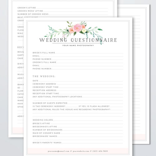 Wedding Photography Questionnaire Template Pre Wedding - Etsy