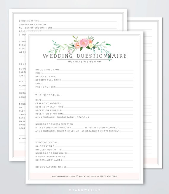 Wedding Photography Questionnaire Template Pre Wedding Consultation Client Questionnaire Wedding Photographer Business Checklist Timeline